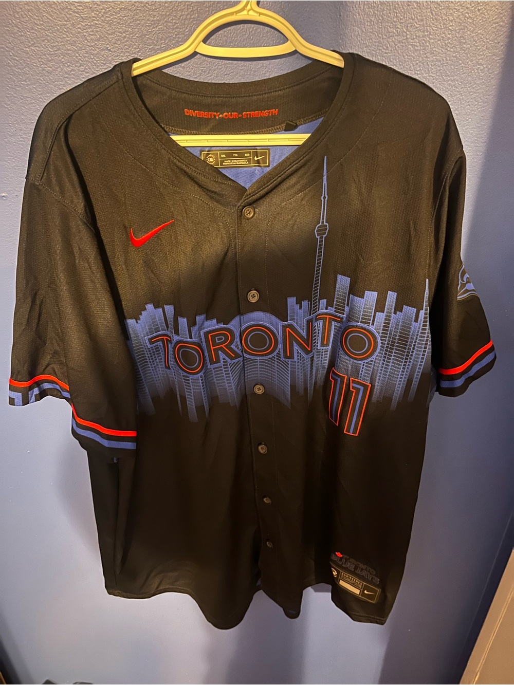 Nike Black Toronto Skyline Baseball Jersey with Blue and Red Accents